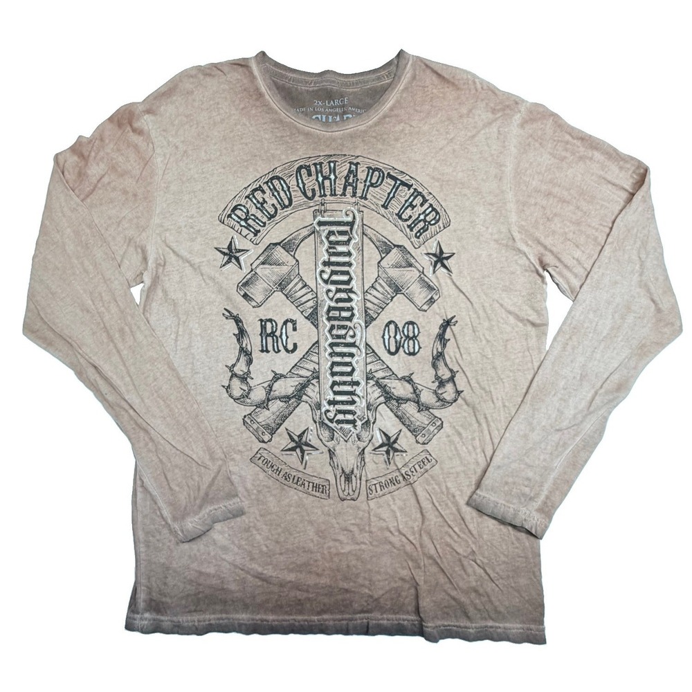 Red Chapter RC 08 Long Sleeve Graphic‎ T-Shirt Men's 2XL Red Skull USA